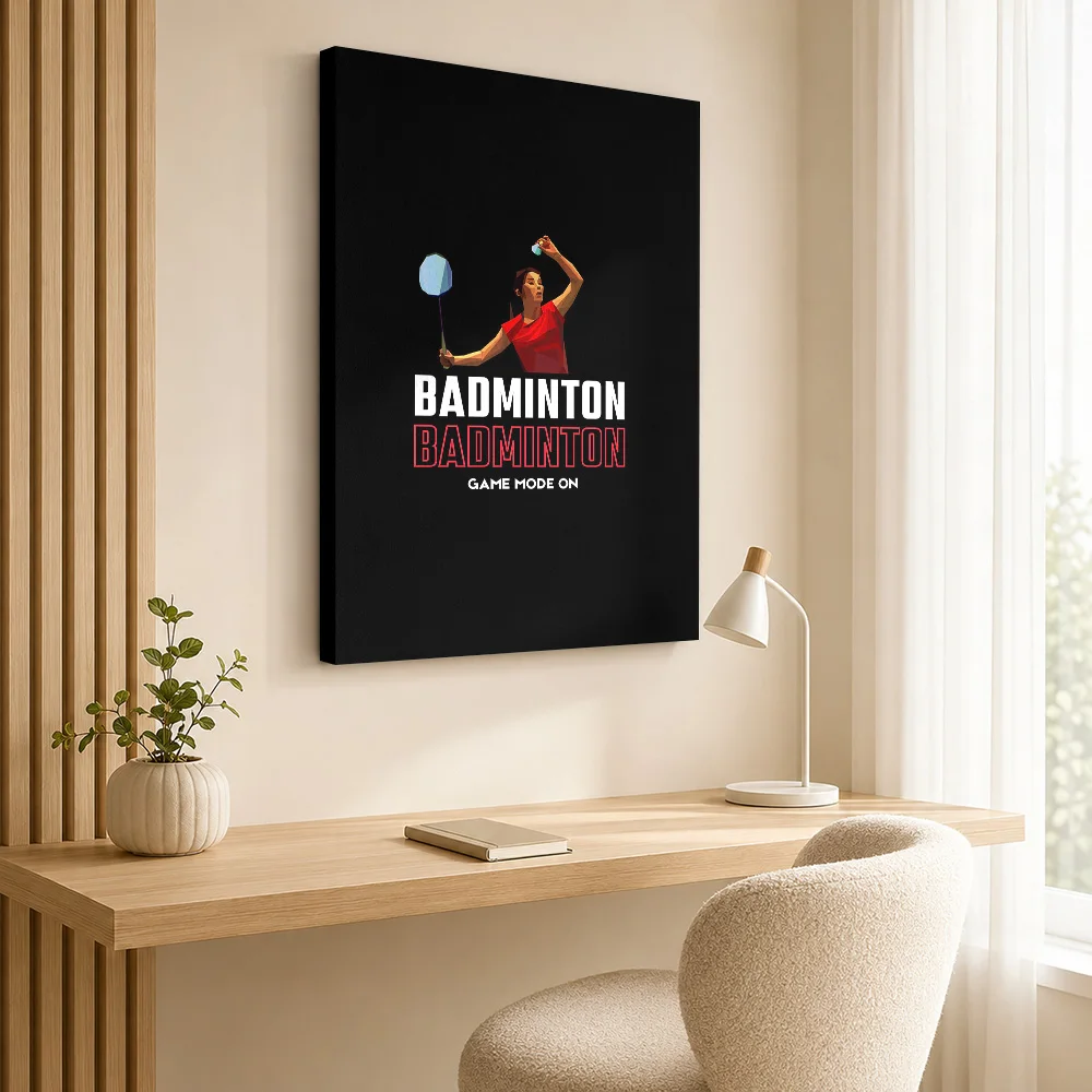 Badminton Player Silhouette Framed Canvas Print Poster Customized Sports Portrait Canvas Wall Art for Game Room Man Cave Decor