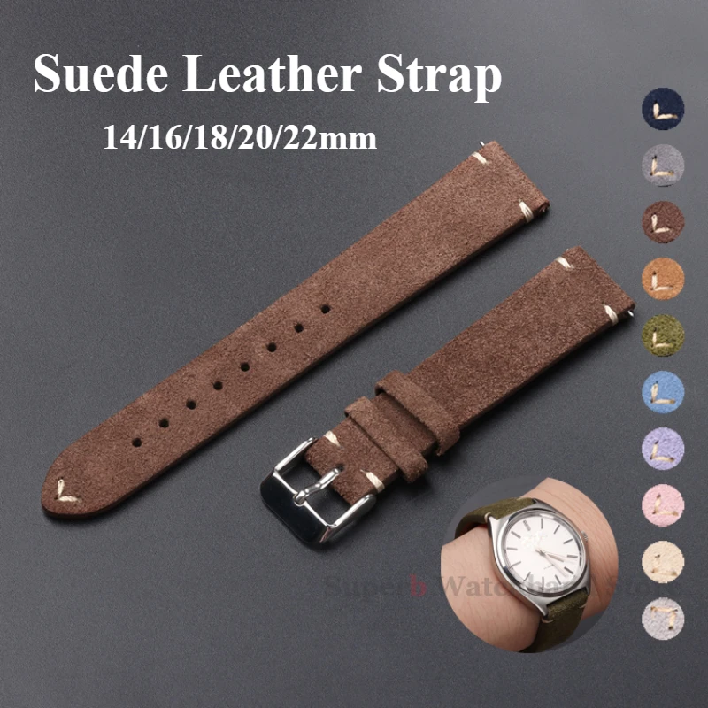 Soft Vintage Suede Watch Straps Quick Release WatchBand 18mm 20mm 22mm Brown Black 14mm 16mm Stitching Wristband Accessories