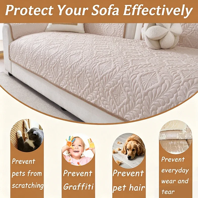 Durable Waterproof Quilted Sofa Cover Cat Dog Pet-Friendly Sofa Protector All Season Decor for Living Room Couch Cover 1pc