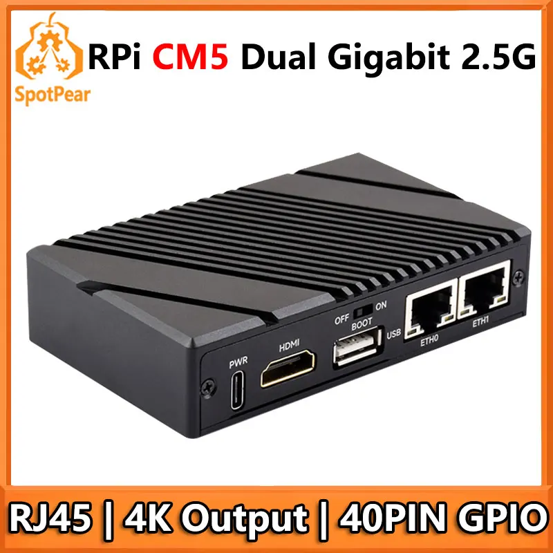 Raspberry Pi CM5 Gigabit 2.5G Dual Ethernet Ports Expansion Board RJ45 4K Output