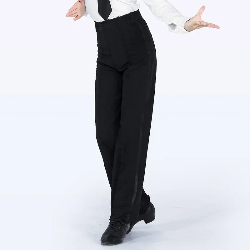 Professional Men Black Latin Dance Pants Boys Adult Satin Ballroom Dance Pants Salsa Tango Rumba Samba Cha Cha Latin Trousers