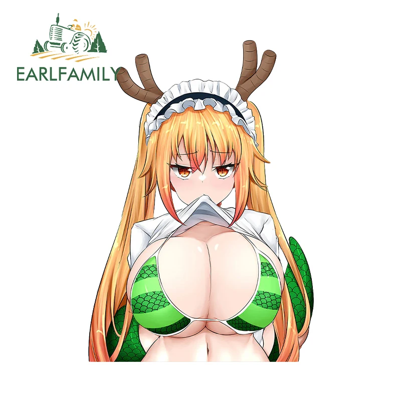 EARLFAMILY 13cm x 9.1cm Tohru Swimsuit Hentai Breasts Decals Bra Anime Waifu Dragon Maid School Accessories Car Stickers Decor