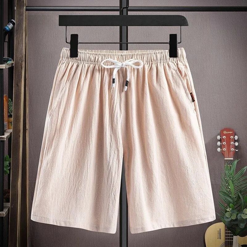 

Men's Summer Thin Cotton Linen Shorts Casual Sports Beach Five-Quarter Length Trendy Versatile Mid-Waist Straight Leg Shorts