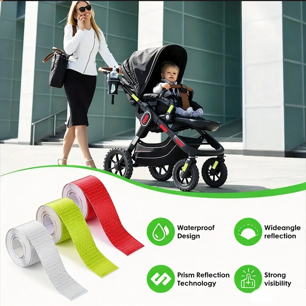 1m long solid color reflective waterproof sticker, car modification warning sign, prominent safety reflective strip