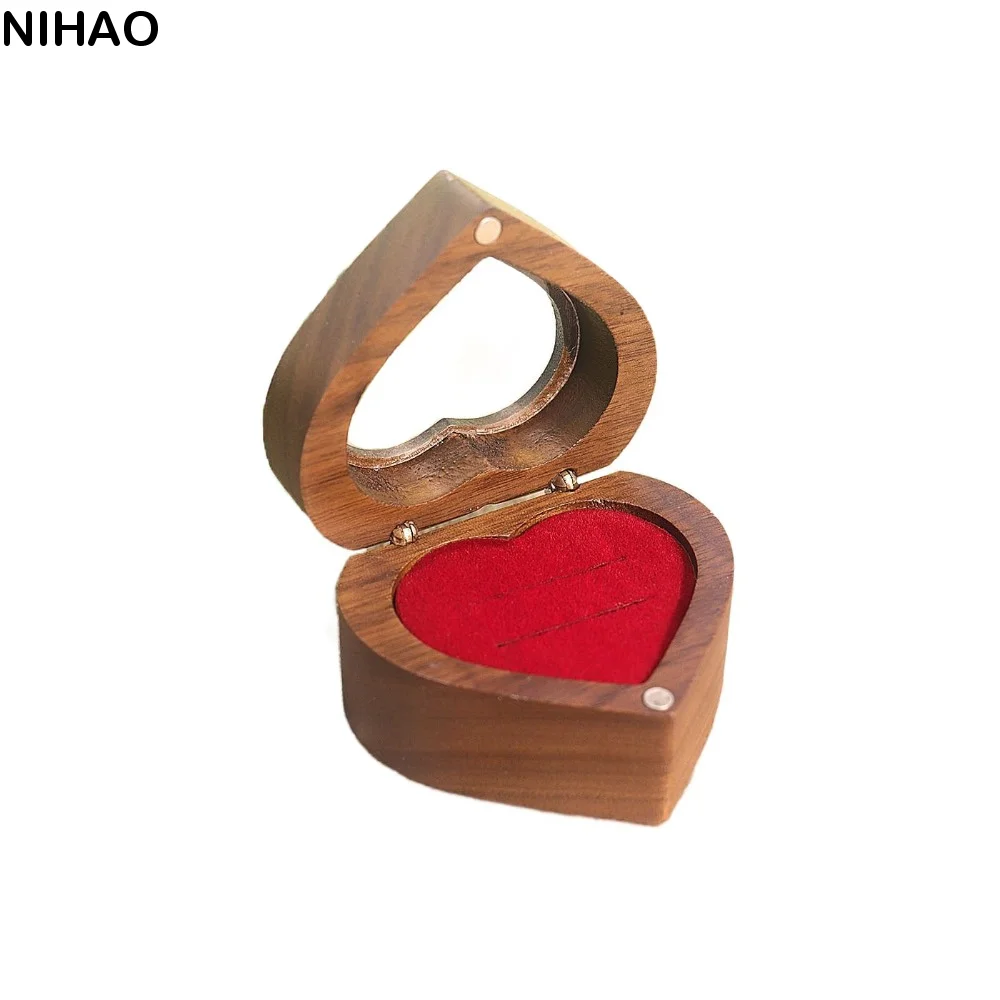 2 Slots Herz Ringe Halter Transparente Abdeckung Hochzeit Walnuss Holz Ringe Box Lagerung Vorschlag Ringe Träger Box Vorschlag