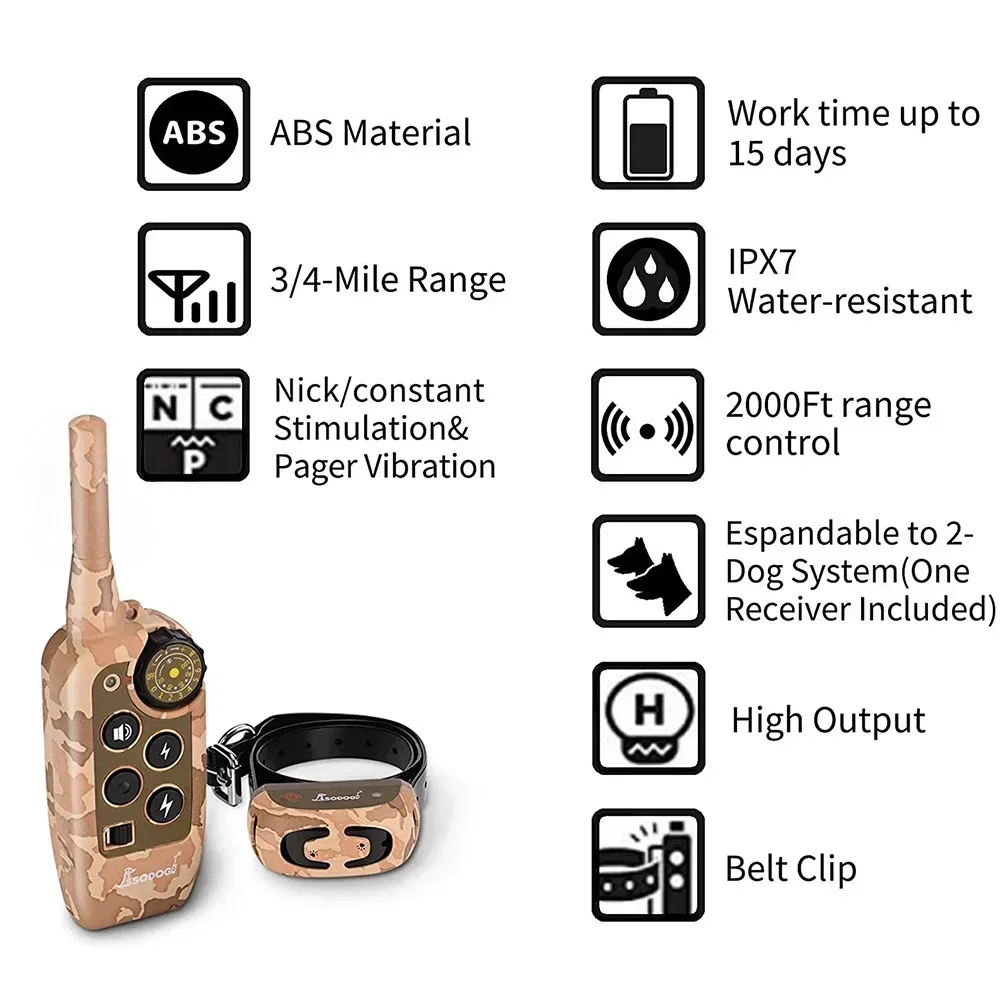 800m Electronic Anti Bark Dog Training Collar, Electric Remote Control Waterproof Stop Shock Device Vibration Sound for Pet Dog