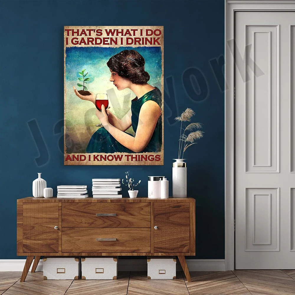 Gardening girl and wine poster, this is what I make garden I drink poster, gardening poster for girls, gift for plant lovers