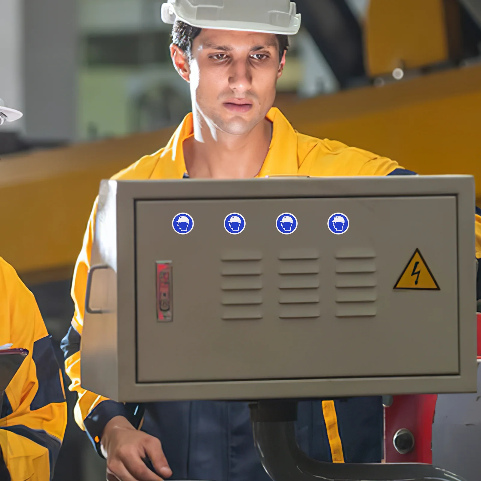 10 pçs sinal de segurança adesivos adesivos usar etiqueta decalque capacete necessário sinal de capacete etiqueta autoadesiva