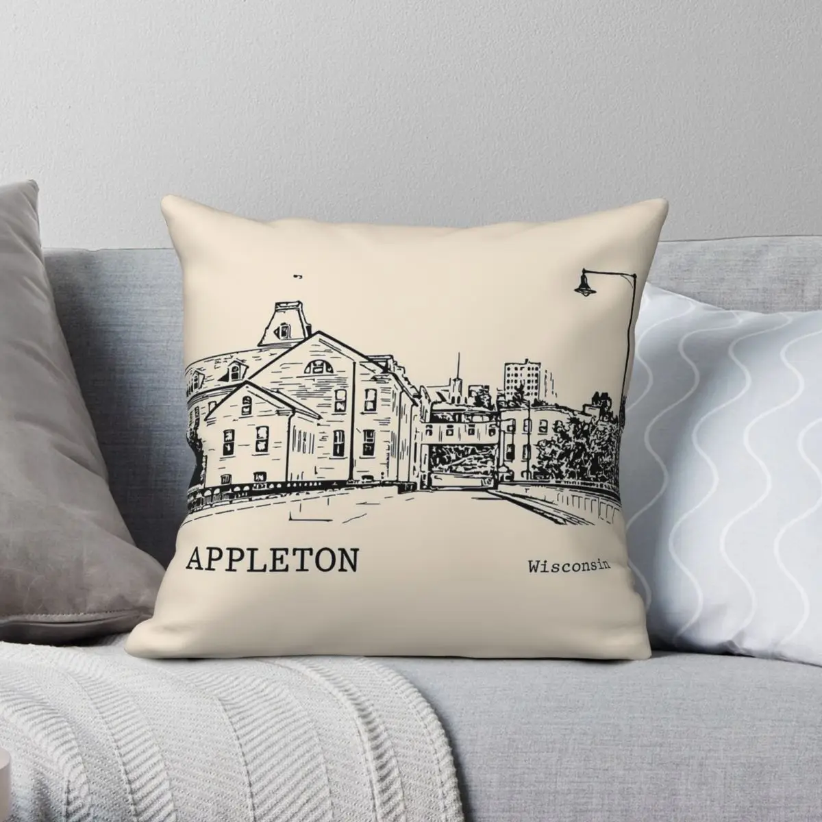 Funda de almohada cuadrada Appleton Wisconsin, funda de almohada decorativa con cremallera estampada de terciopelo y lino de poliéster, funda de cojín para cama
