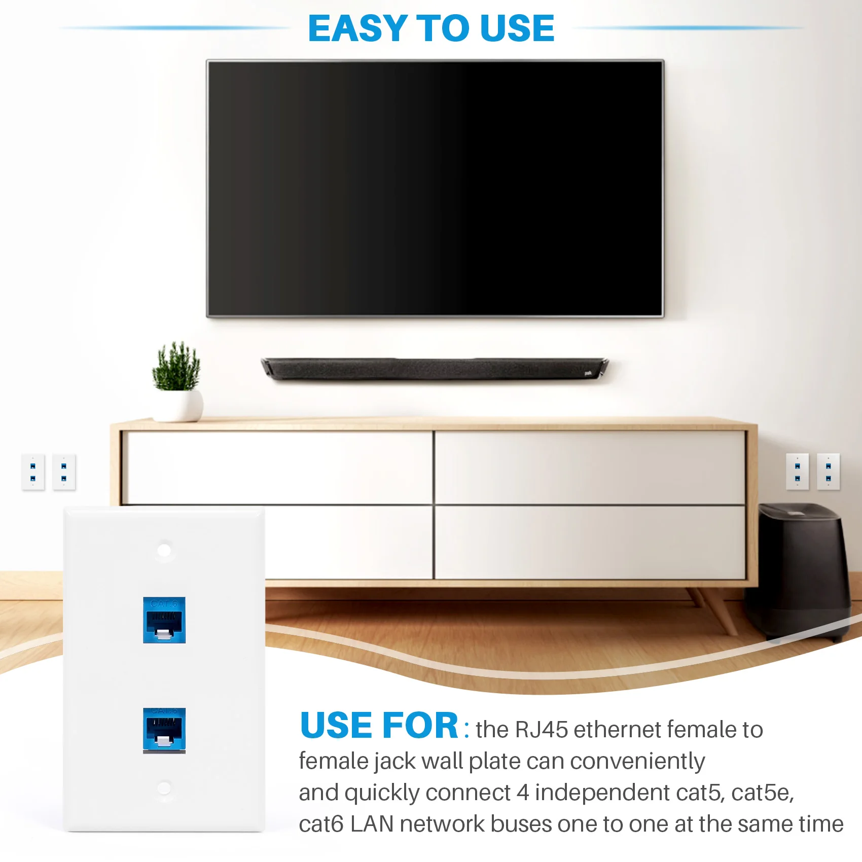 

Durable-4 Pieces 2 Port Ethernet Wall Plate, RJ45 Cat6 Female To Female Jack Inline Coupler Face Plates,4 Pieces 2 Port Ethernet
