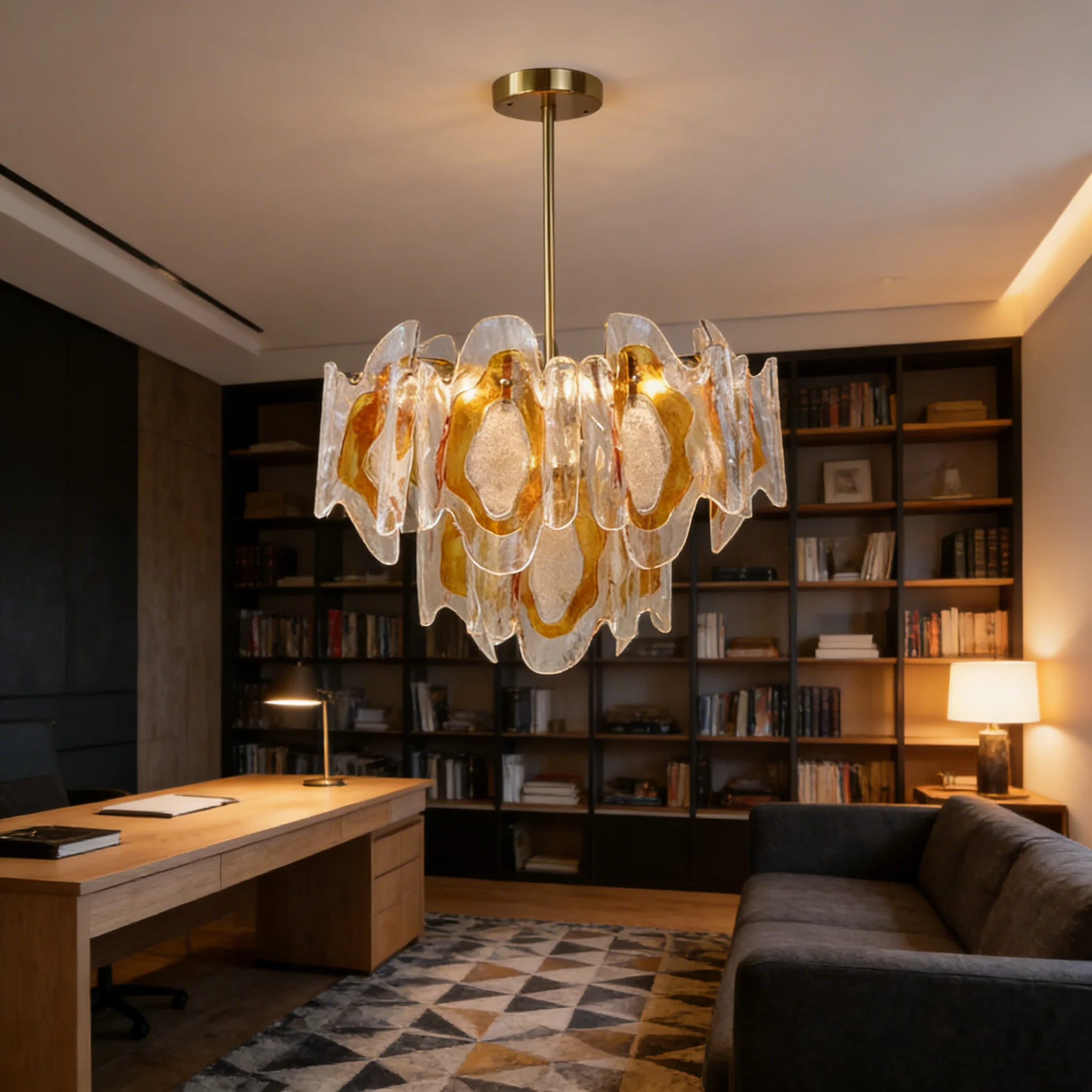French Retro Amber Glass Chandelier Creative Medieval American Living Room Study Dining Room Bedroom Lighting