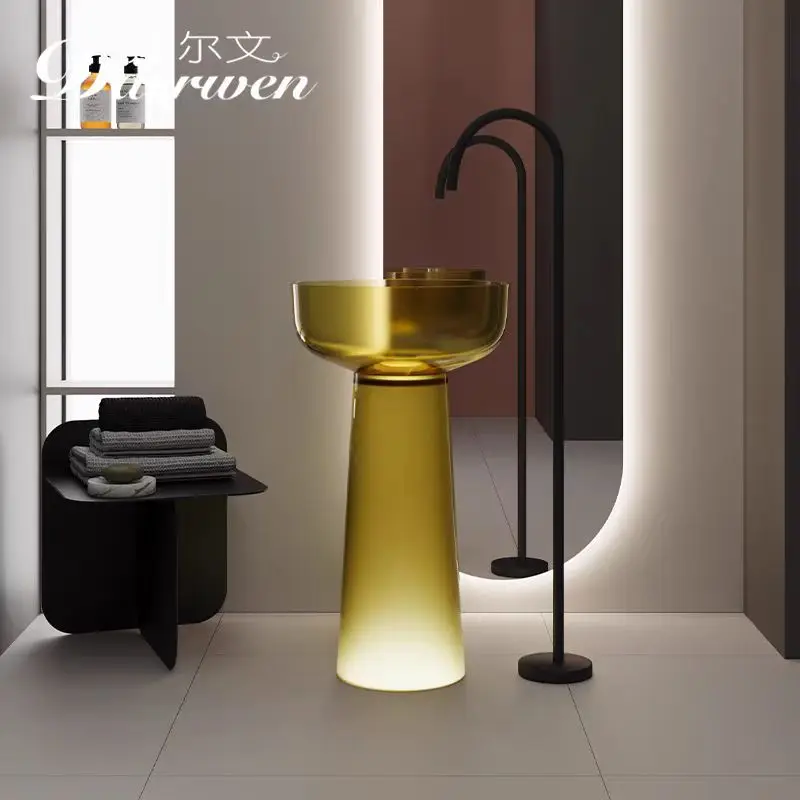 Luxury Clear Resin Bathroom Basin Modern Colorful Round Freestanding Basin Washbasin High quality Designer color exclude faucet