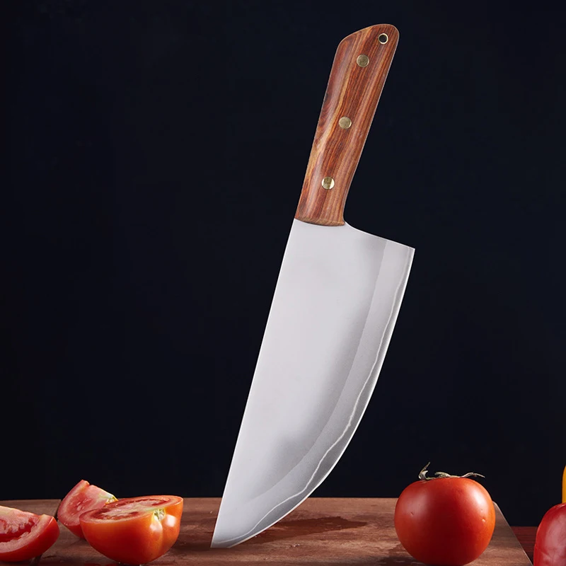 8 Inch Cleaver Knife Wood Handle 3 Layers Clad Steel 9Cr18Mov Blade Chef Slicing Kitchen Knives For Cutting Vegetables And Meat