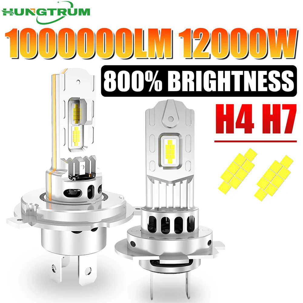 

H4 H7 LED Upgraded Headlight 1000000LM 800% Brightness Headlamp CANBUS With Fan 1:1 Halogen Size No Error Car Light Bulb 6500K