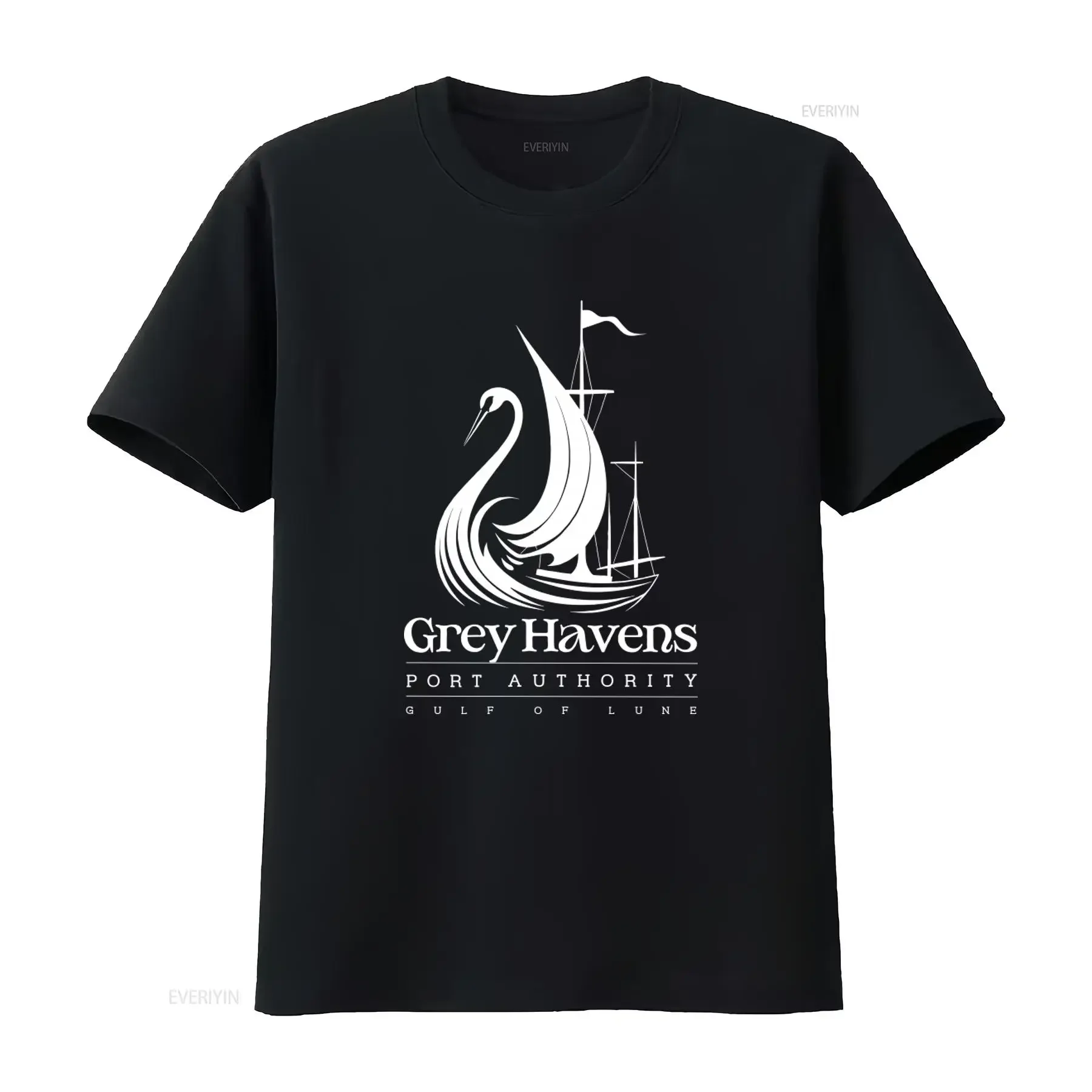 Grey Havens Port Authority T Shirt Stylish Swan Sailboat Design for  vintage Washed homme Versatile designer clothes Soft