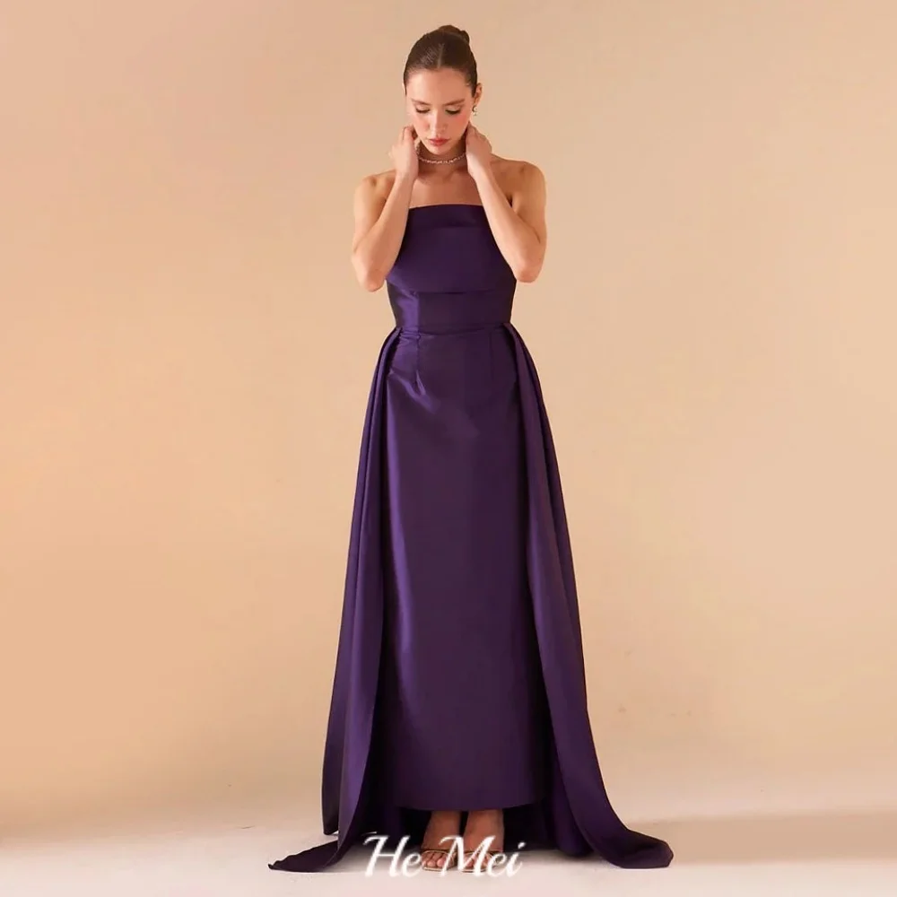 

Prom Dress Strapless Customized Elegant Detachable Train Simple Party Gowns Purple Evening Dress فساتين سهرة