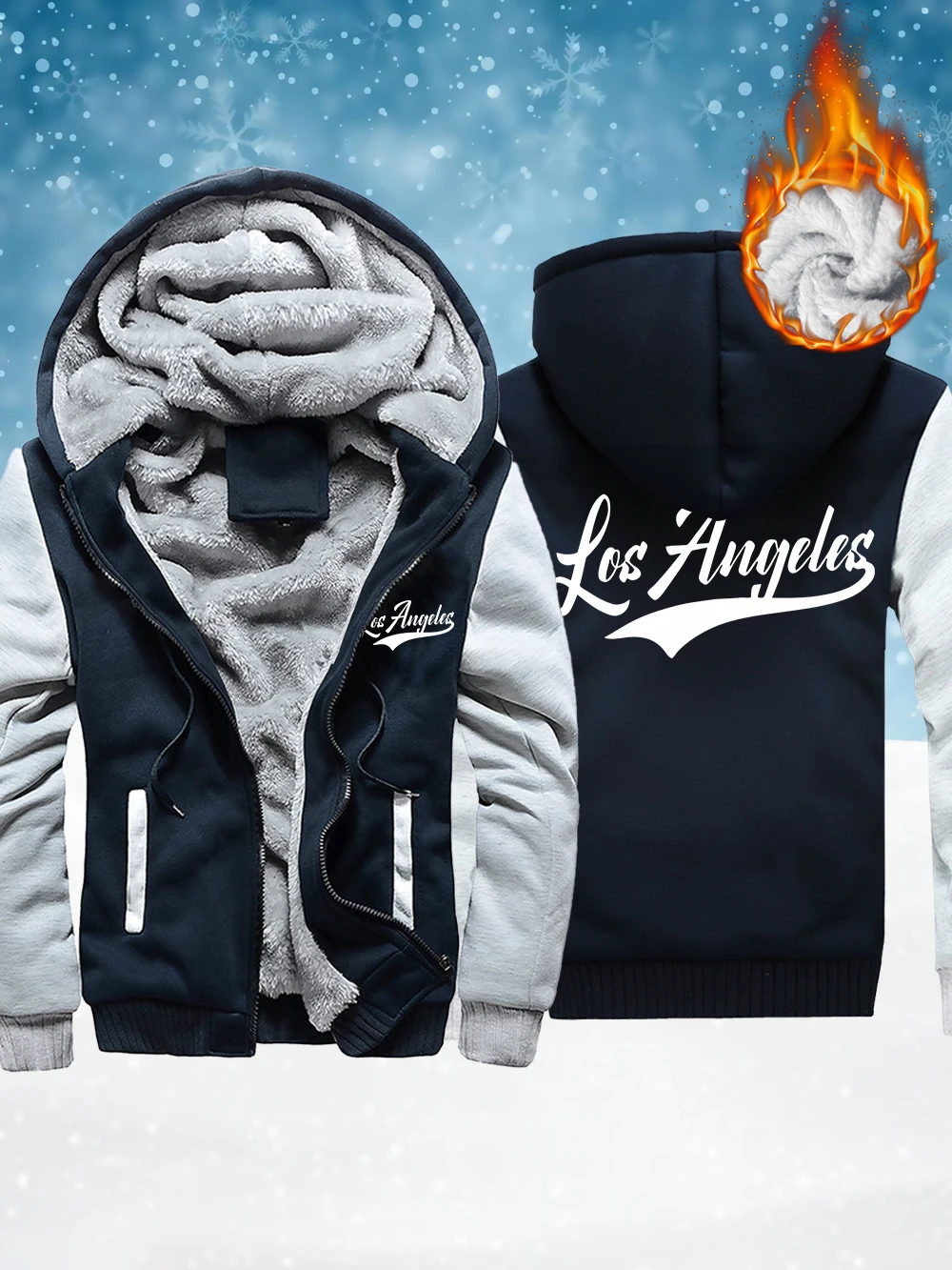 

Los Angeles Letter Printing Mens Zipper Coats Winter Fleece Warm Thicken Jackets Windproof Thermal Outerwear Casual Men'S Tops