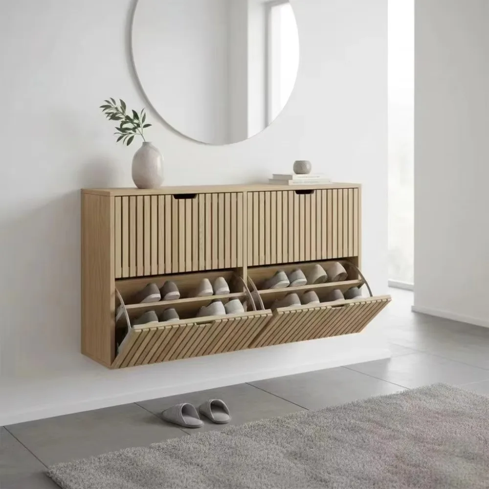 Wooden Shoe Cabinet, Clamshell Shoe Cabinet, Thin Entrance Shoe Rack, Suitable for Living Room Furniture