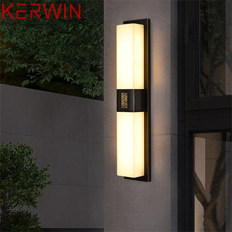 KERWIN Contemporary LED Brass Marble Outdoor Wall Lamps Electric Waterproof Balcony Hallway Courtyard Villa Gate Hotel