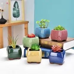 1PC Mini Fleshy Flowerpot Ceramic Thumb Pot Flowing Glaze Ice Crack Handmade Pots Breathable Minimalism