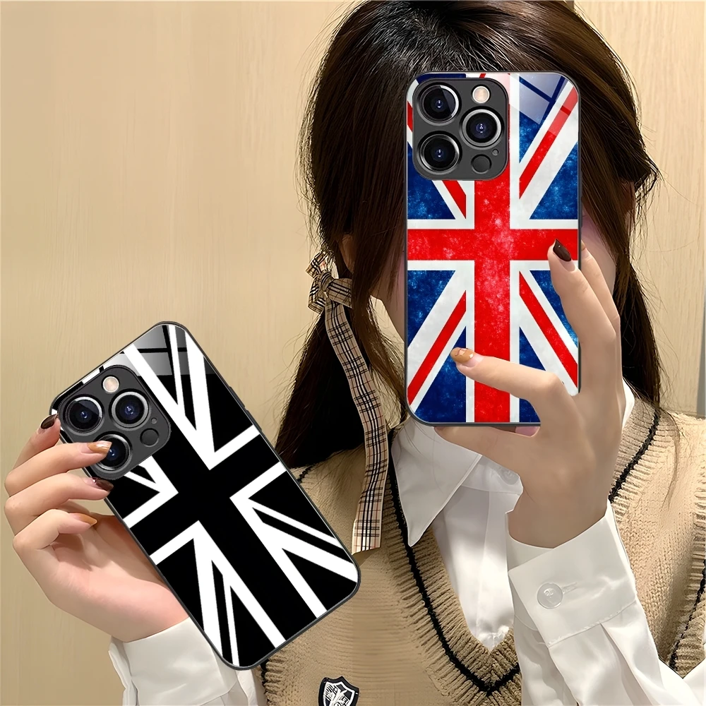 United Kingdom Flag Mobile Phone Case for iPhone 16 15 14 13 12 11 X XR XS 8 Pro Max Plus Mini PC Glass Phone Cover Shell