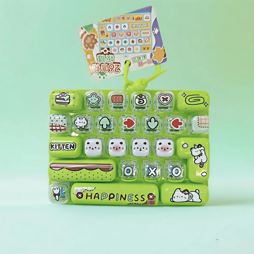 Cartoon 26 Key Keyboard Keychain Clear Key Sounds Plastic Mechanical Fidget Keyboard Animal Patterns Clickable Keys