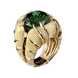 Gold-Plated Stainless Steel Ring For Women Fashion Trend Emerald Zircon Finger Ring Female Luxury Engagement Jewelry