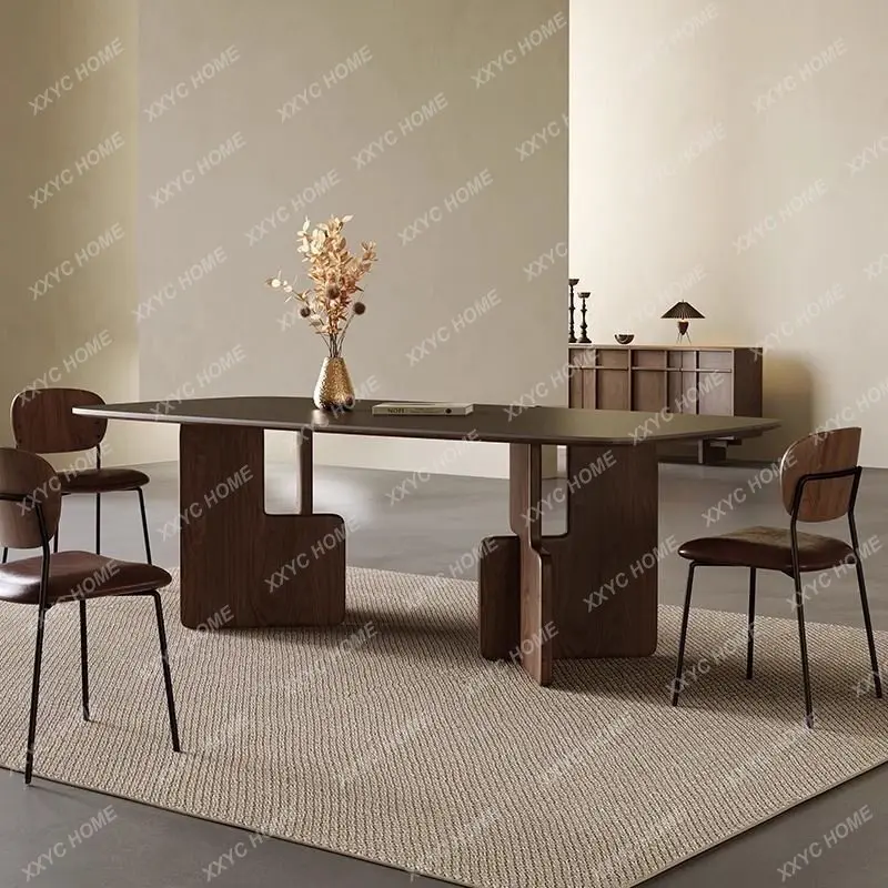 

Solid wood dining table modern casual slate dining table and chair combination for home small apartment dining table living room