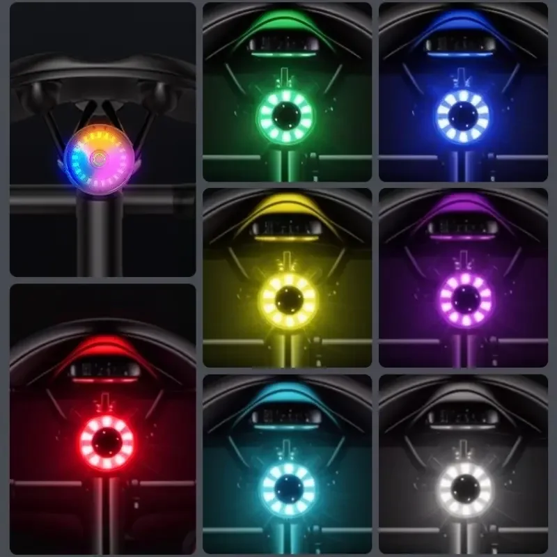 Smart Brake Sensing Light Colorful Bicycle Rear Light LED Night Safety Warning Light Type-C Rechargeable Bike Accessories