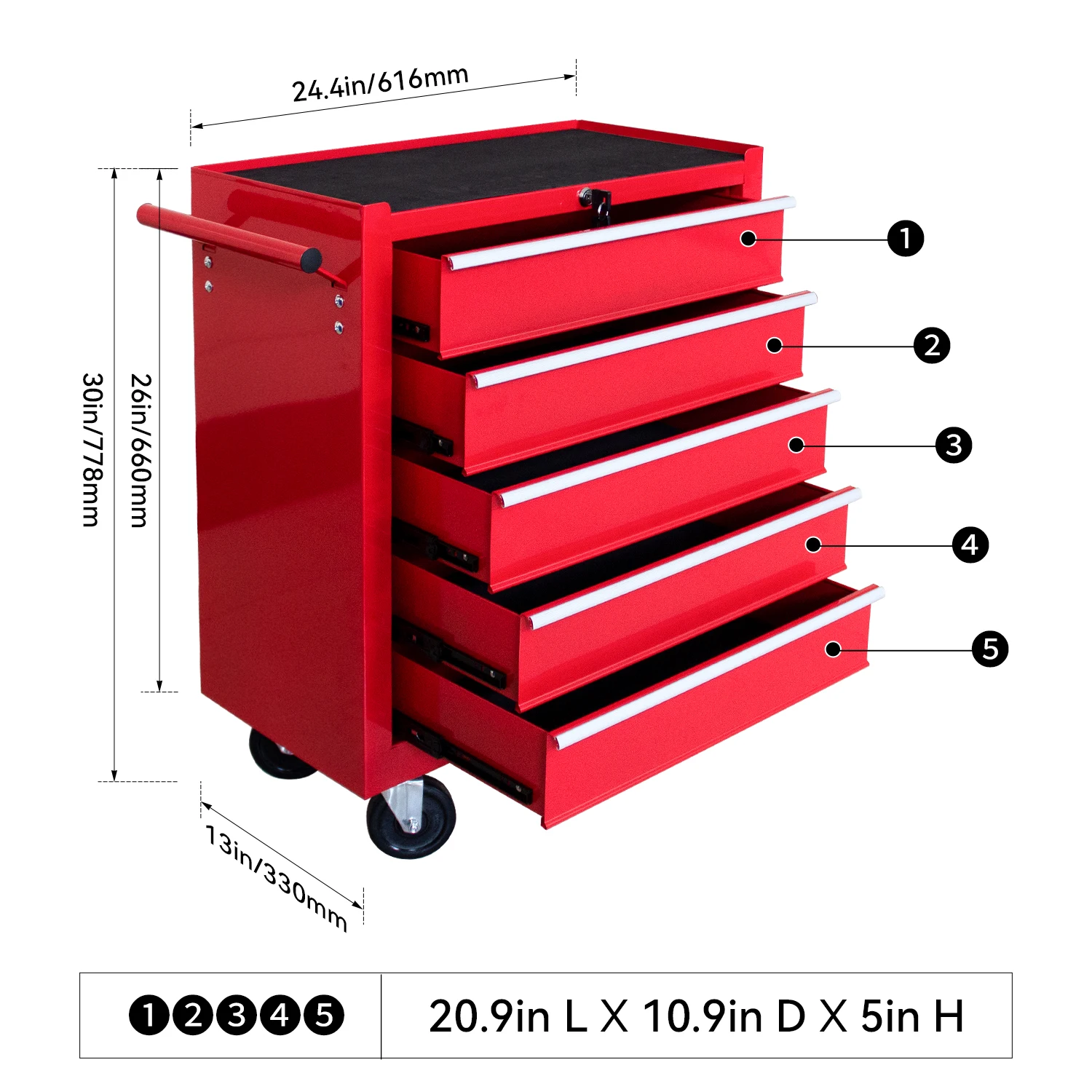 HPDMC Rolling Garage Workshop Tool Organizer 5 Drawer Tool Chest Tool Storage Cabinet for Garage Storage with 4 Wheels