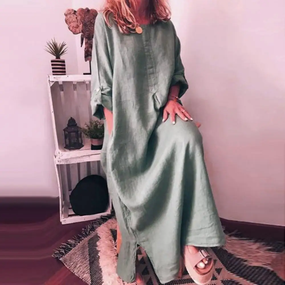 vestido maxi  sukienki na lato Casual Women Solid Color Cotton Long Shirt Kaftan Dress Loose Long Dresses Fashion Ladies