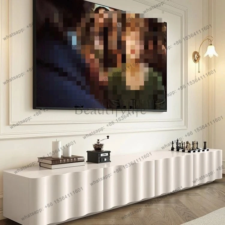 retro TV cabinet coffee table combination cream style high-end small apartment household living room floor-to-ceiling