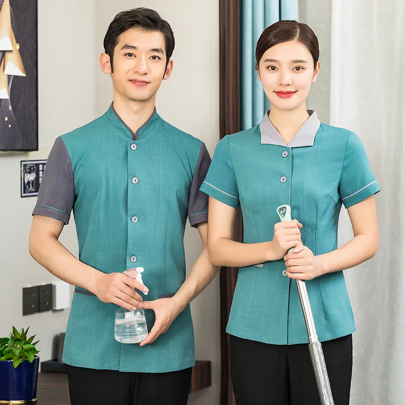

Short-sleeved cleaning uniform for hotel staff, housekeeping workers, hotel room cleaning workwear, women's summer breathable ou
