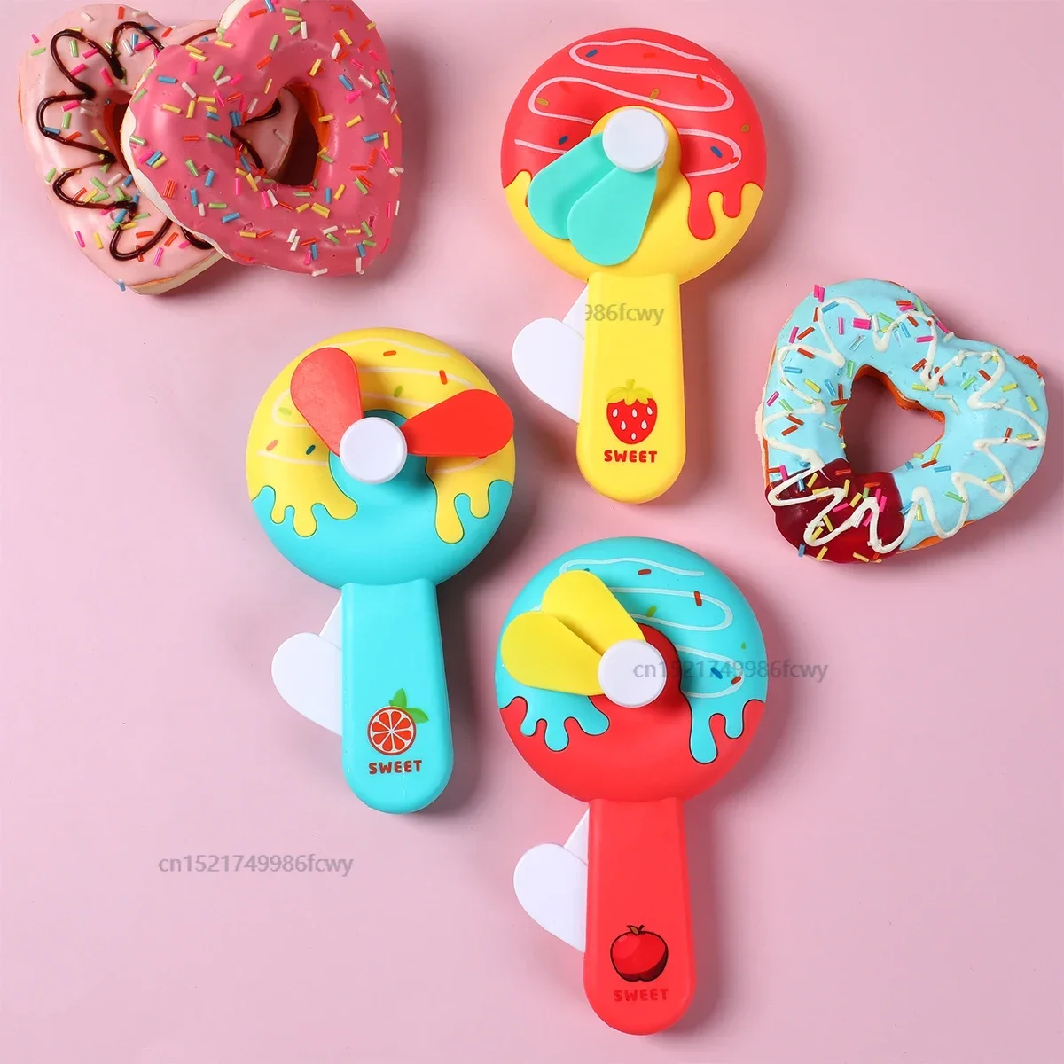 Donut Party Mini Hand Pressed Small Fan Birthday Gift Children's Toy Portable Handheld Manual Kids Fan Birthday Party Decoration