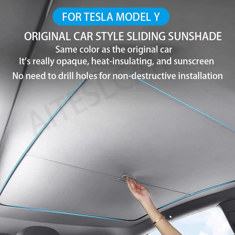 New Retratable Sunshade For Tesla ModelYL Y Juniper 2026Roof Shade Scroll Original Sun Visor Model Y 2019-2025 Pleated Sunscreen