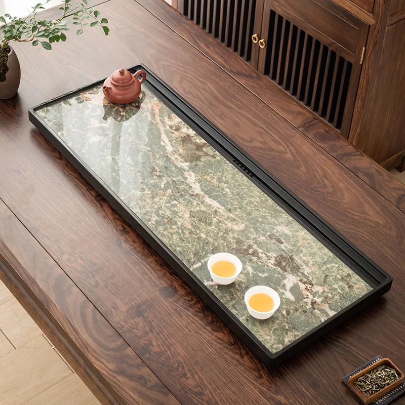 Creative Wujin Stone Tea Tray Paired with a Slab Tea Tray Simple High-End Rectangular Tea Tray for Home Tea Brewing Home Gift