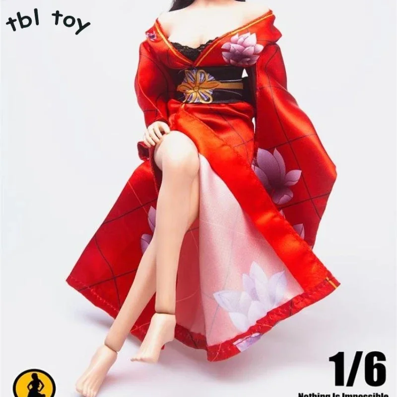 1/6 Scale Japan Kimono with Red Print Cos Clothes Doll for 12 Inch Female Soldier Model Action Toy Figures Accessories