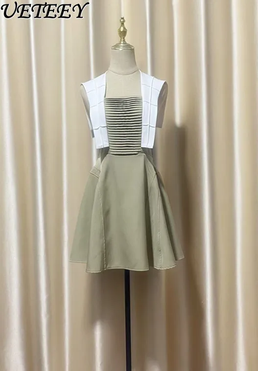 2023 sommer Neue Damen Farbe-Block Hohe Taille Abnehmen Ärmelloses Kleid Elegante Mode Kurze Party Kleider für Frauen