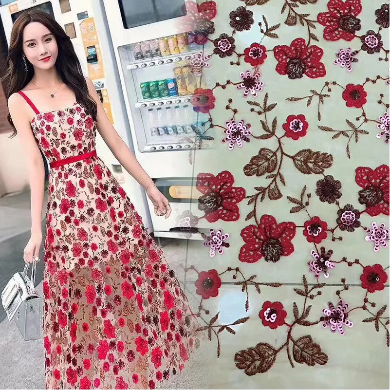 3D Embroidered Fabric High Quality Wedding Dress Material Floating Embroidered Dress Toy Luggage Sequin Fabric Handsewn