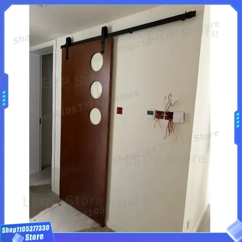 Nordic Solid Wood Sliding Door Retro Glass Barn Style Hanging Rail for Kitchen Bathroom Bedroom Interior Room Divider