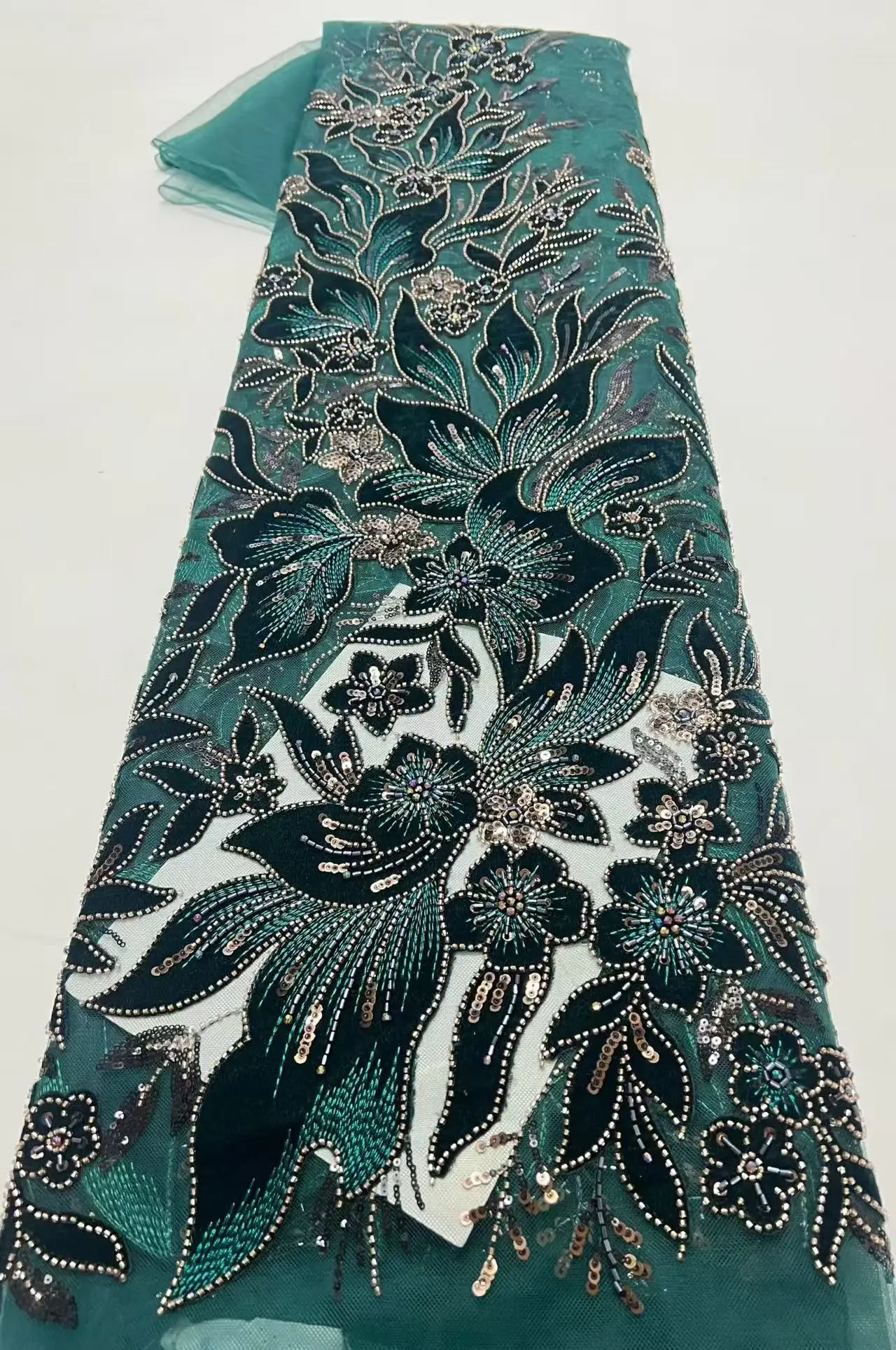 Luxury African Sequins Lace Fabric,super Quality Nigerian Wedding beaded Embroidery,French Tulle rhinstones For Dress Sewing2026