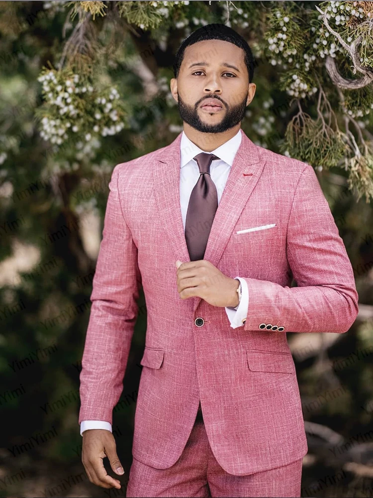 Yimi Men's Suit 2 Pieces Peaked Lapel Double Breasted Tuxedos Groom Blazer Pants Party Business Tailored Set Hot Sell Customized