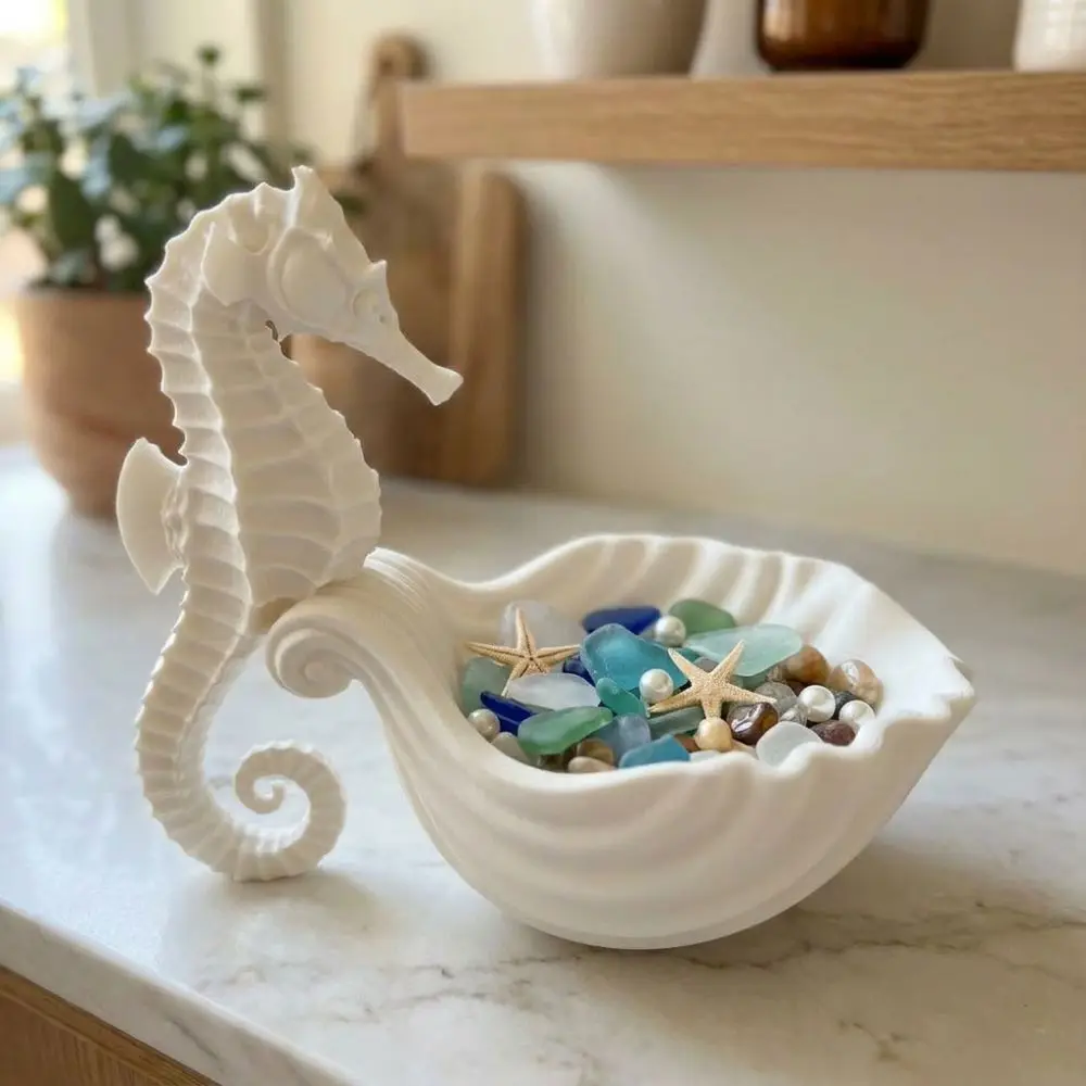 Creative 3D Printed Seahorse-Shaped Storage Tray Cute Decorative Cosmetics Rack Plastic Stable Trinket Dish Home Ornaments