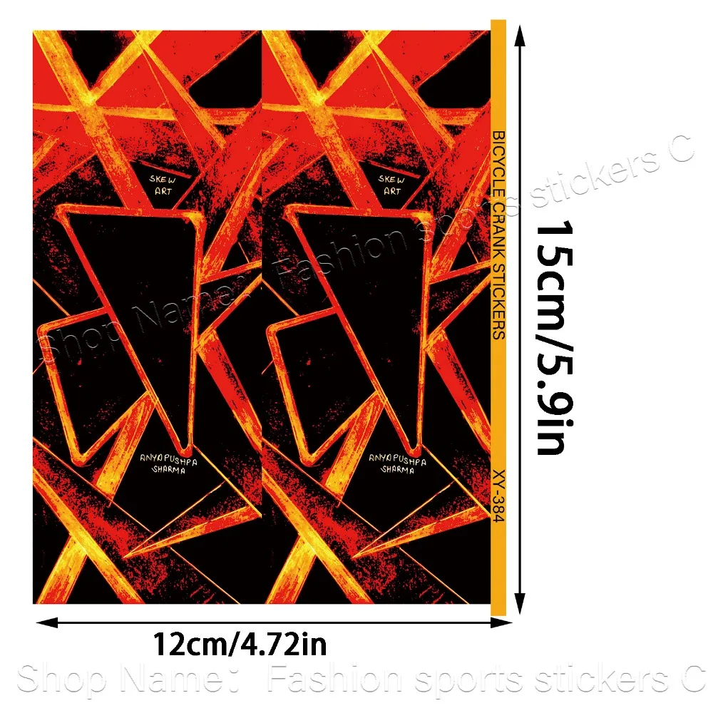 1Pair 2D Flat Retro Red Orange Geometric Crank Arm Waterproof Anti-Scratch Vinyl Stickers For MTB Road Bike Crankset Decor - view 2