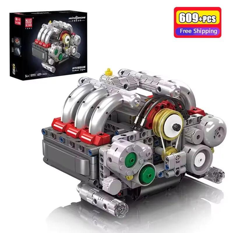 

10193 609Pcs Horizontal Opposed Engine Building Blocks MOC Mechanical Motor Assembly Bricks Model Educational Toys For Adult