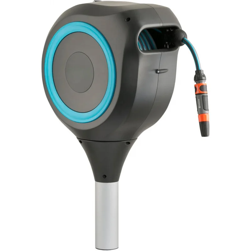 

66' x 1/2 Automatic Retractable Garden Hose Reel with Metal Spike, 360° Swivel, No Drilling &-Easy Installation O