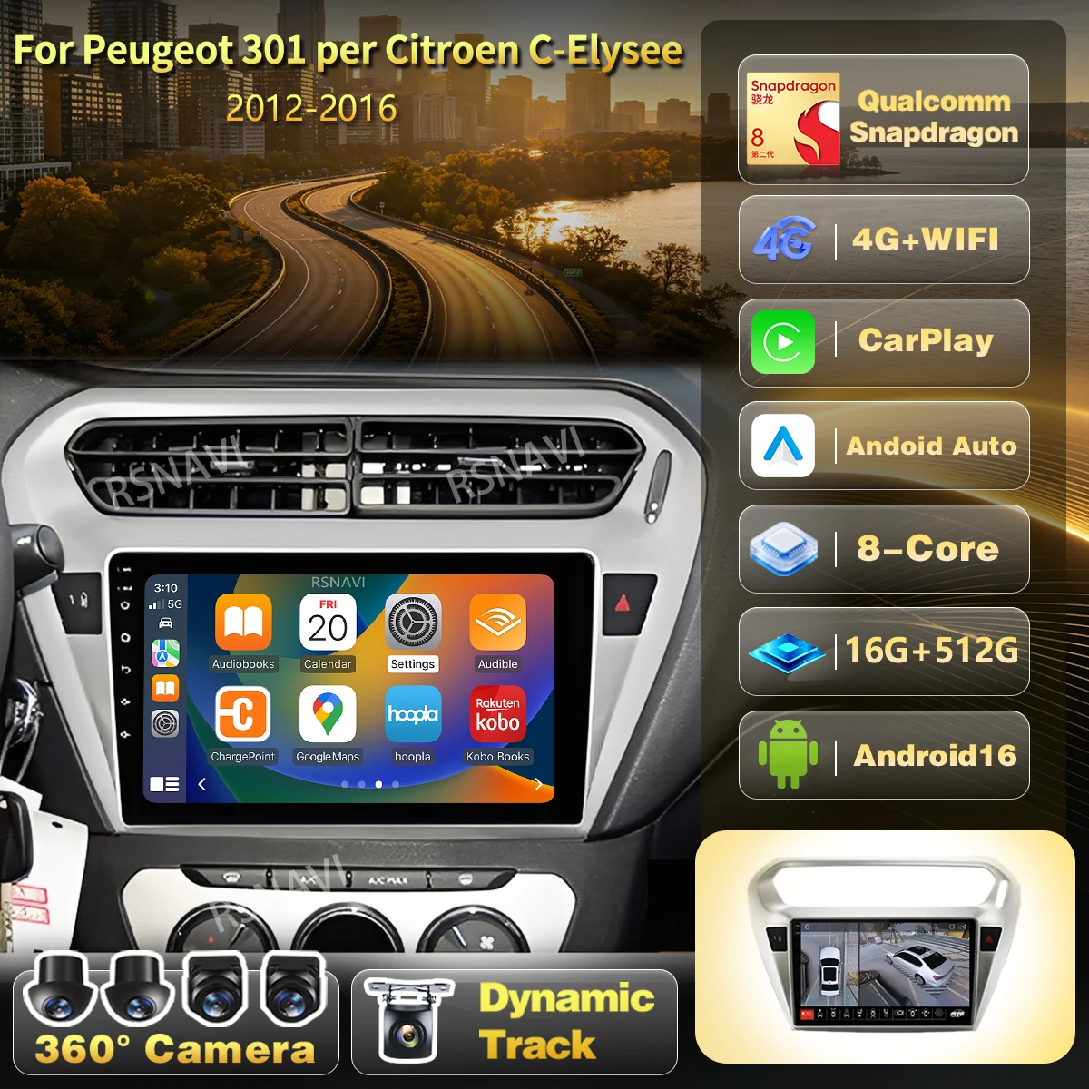 Android 16 2K QLED Carplay Auto Für Peugeot 301 Für Citroen C-Elysee CElysee 2012 - 2016 Autoradio GPS-Player Video 2Din WIFI+4G