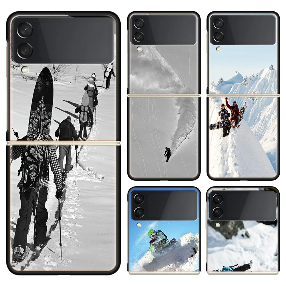 Adventure Snowboarding Extreme Phone Case For Samsung Galaxy Z Flip 6 4 3 5G Funda Black Coque Hard PC Luxury Cover Z Flip 5 Cap