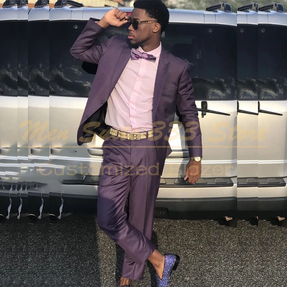 Slim Fit Suits for Men High Quality Party 2 Piece Jacket Pants Elegant Wedding Male Clothing Single Breasted Peak Lapel Set