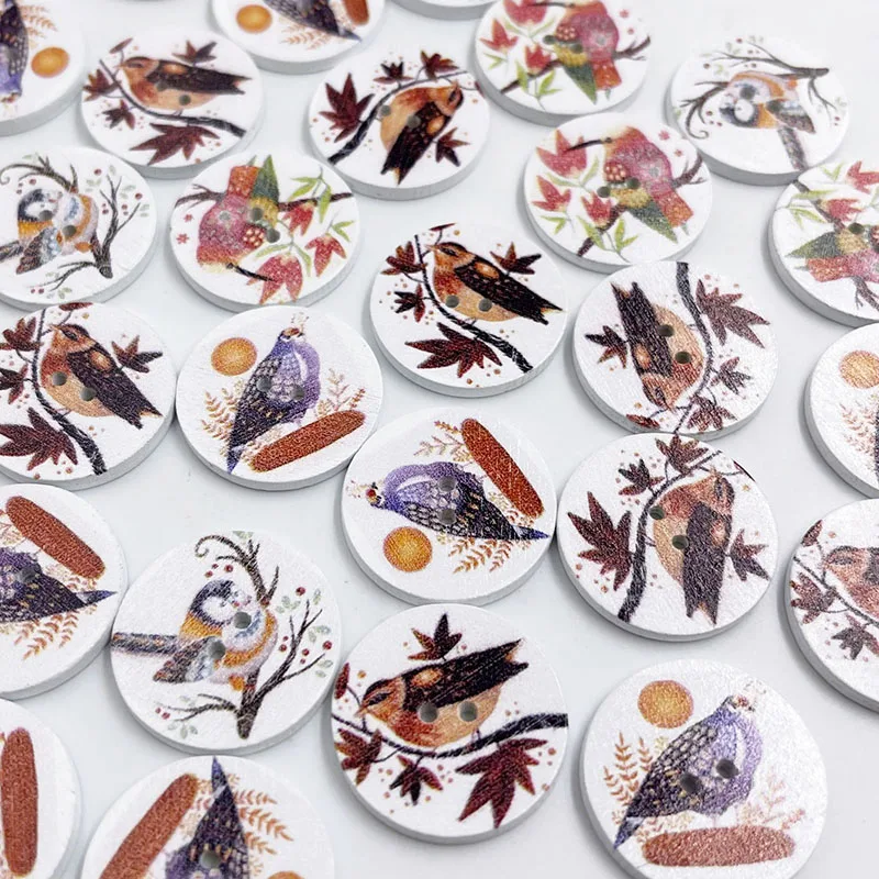 50pcs Animal Birds Mixed Wood Buttons Handwork Sewing Scrapbook Clothing Crafts Accessories Gift Card 25mm WB884